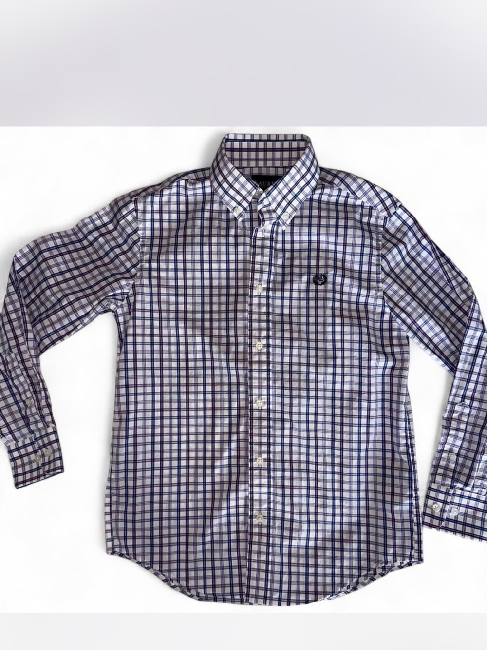 Lauren by Ralp Lauren! Boys’ Size 12 Blue and White Plaid Button-Down Shirt